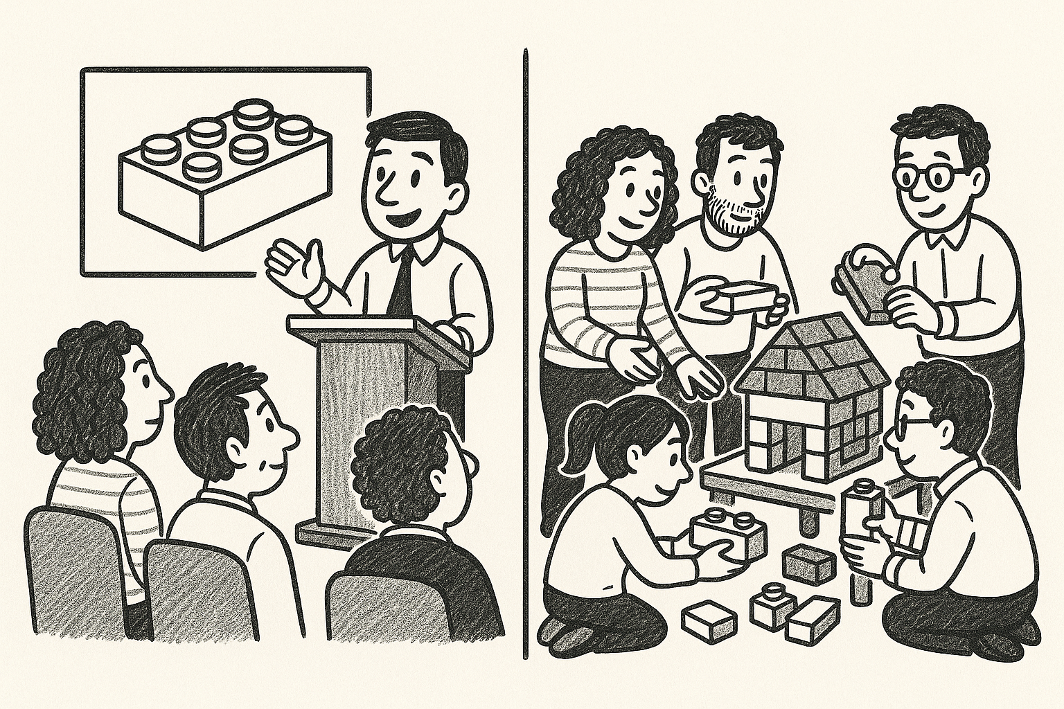 Ilustración mostrando diferentes tipos de eventos y formatos de participación